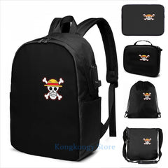 Funny Graphic One Piece USB Backpack Men Women Travel Laptop Bag