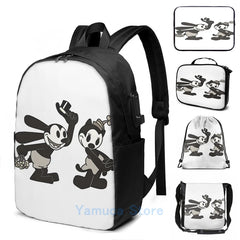Oswald and Ortensia Smitten USB Charge Backpack Men Women Travel Laptop Bag