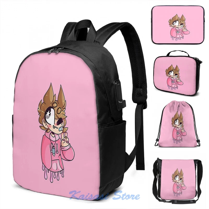Pastel Tord Eddsworld USB Charge Backpack School Travel Laptop Bag