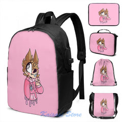 Pastel Tord Eddsworld USB Charge Backpack School Travel Laptop Bag