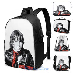 Graphic Print Renaud USB Charge Backpack Men Women Travel Laptop Bag