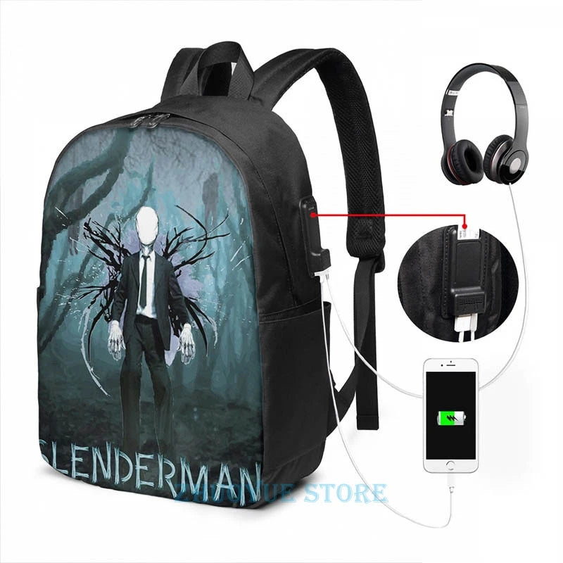 Slenderman USB Charge Backpack Men School Bags Women Bag Travel Laptop Bag