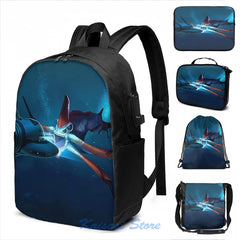Subnautica Sea Monster USB Charge Backpack, Men Women Travel Laptop Bag