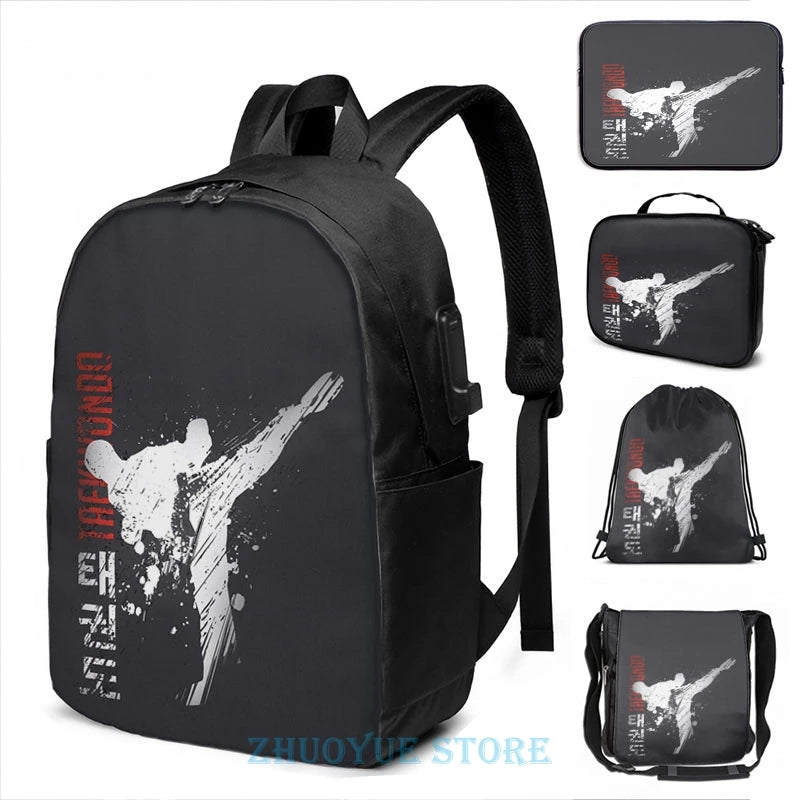 Funny Graphic Taekwondo USB Charge Backpack for School and Travel