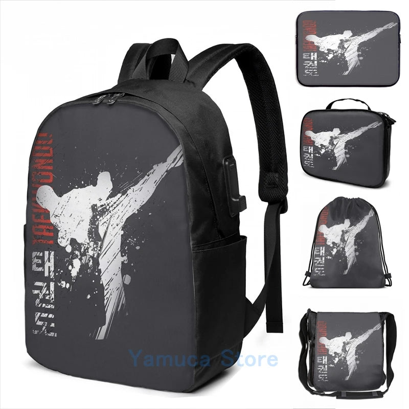 Funny Graphic Taekwondo USB Charge Backpack Men Women School Travel Laptop Bag