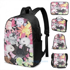 Funny Axolotls USB Charge Backpack men School bags Women bag Travel laptop