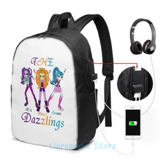Funny Graphic Dazzlings USB Charge Backpack Men School Travel Laptop Bag