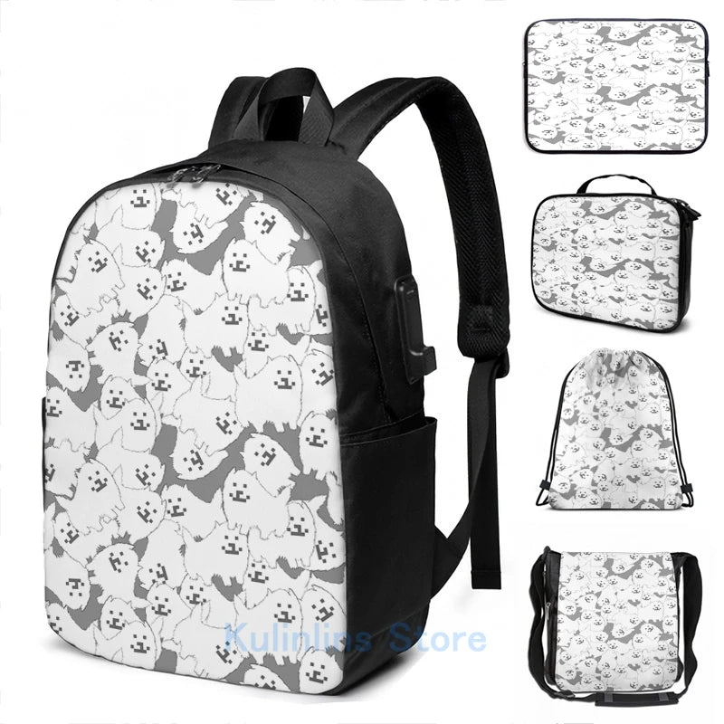 Funny Graphic print UNDERTALE Tile of Dog USB Charge Backpack men School bags