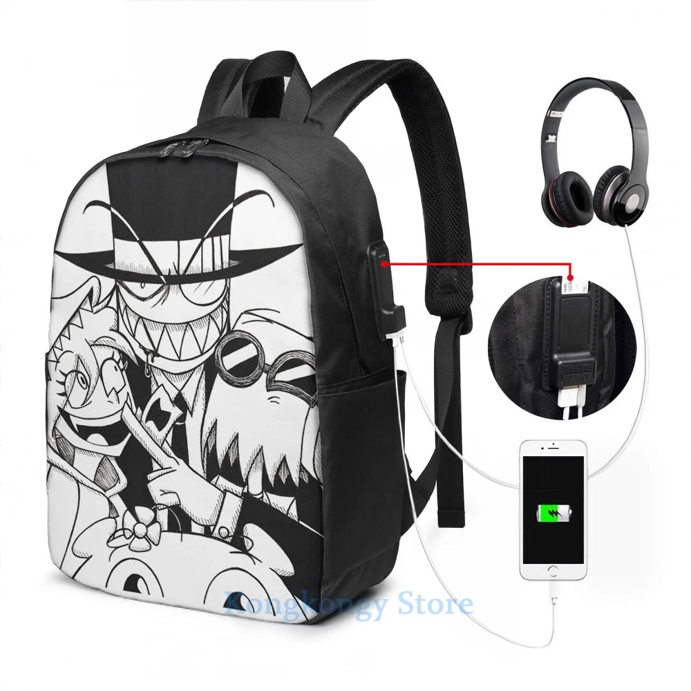 Villainous USB Charge Backpack Funny Graphic Print Men Women Travel Laptop Bag