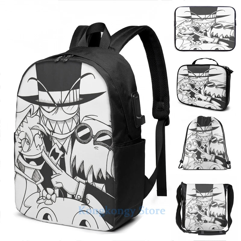 Villainous USB Charge Backpack Funny Graphic Print Men Women Travel Laptop Bag