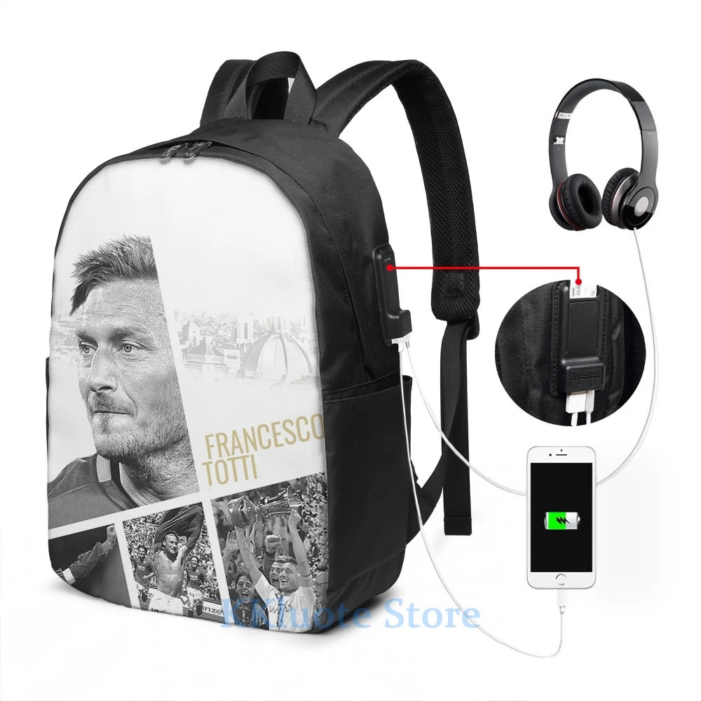 Funny Graphic Print Totti USB Charge Backpack Men Women School Travel Bag