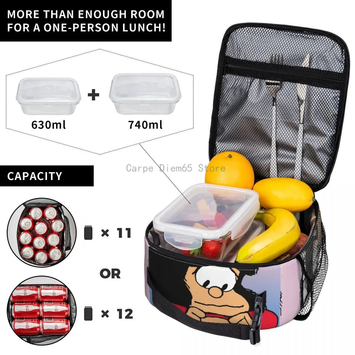 Mafalda Insulated Lunch Bag for Women Quino Comic Cartoon Cooler Thermal