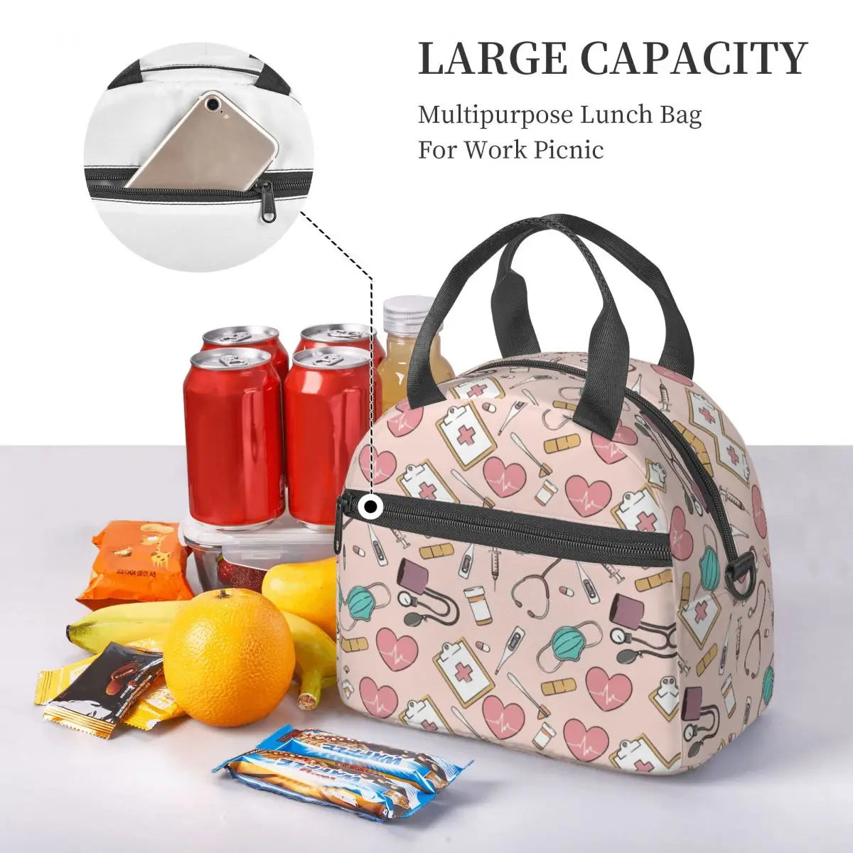 Funny Nurse Insulated Lunch Bag for Women Waterproof Nursing Cooler