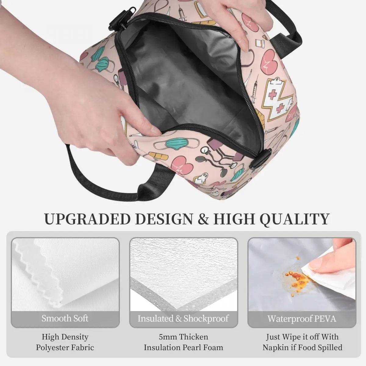 Funny Nurse Insulated Lunch Bag for Women Waterproof Nursing Cooler