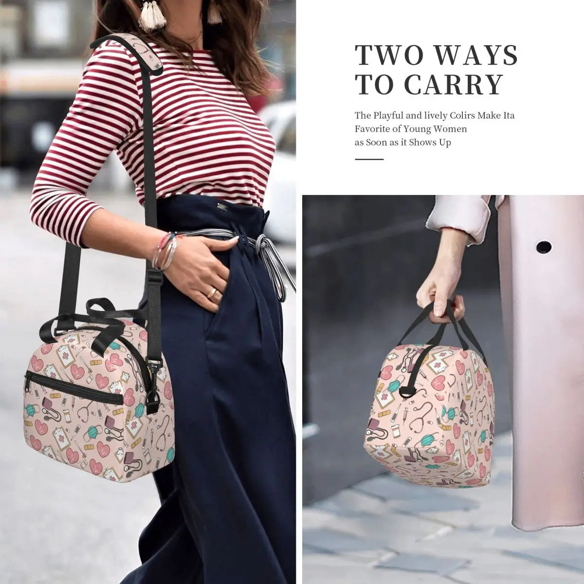 Funny Nurse Insulated Lunch Bag for Women Waterproof Nursing Cooler