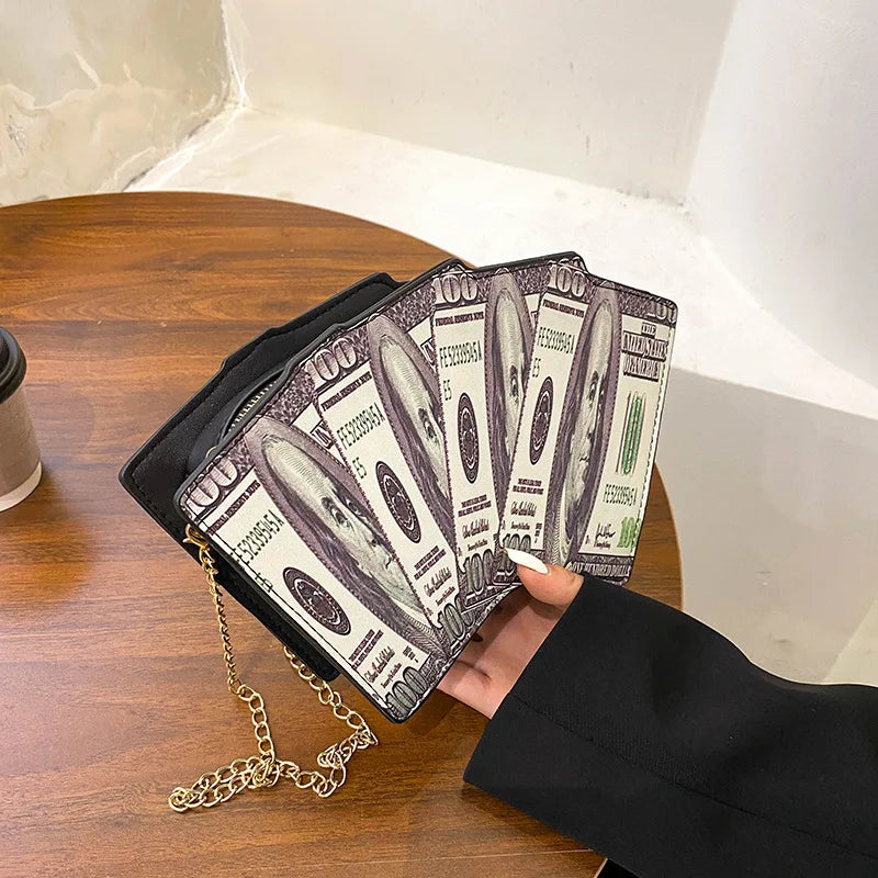 Funny Personality Poker Tower Dollar Printing Pu Messenger Bag Women Small Chain