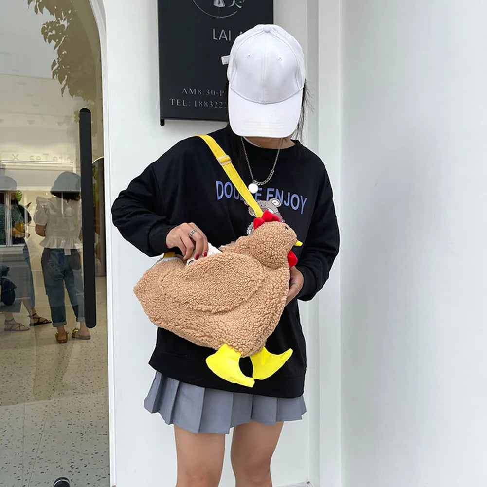 Funny Plush Chicken Crossbody Bag Soft Tote Handbag for Women Girls