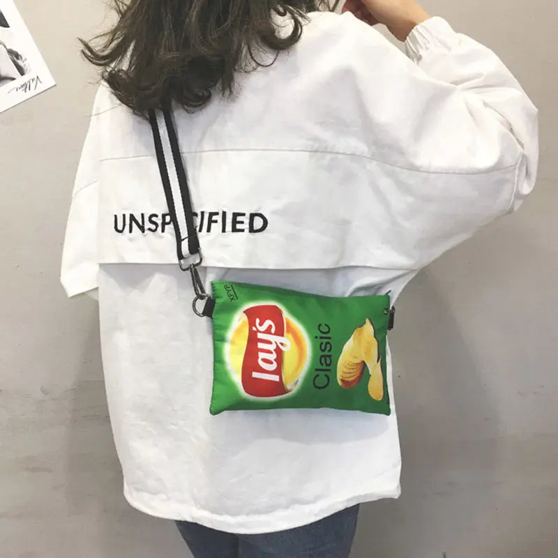 Funny Potato Chips Women Crossbody Handbag Canvas Shoulder Bag