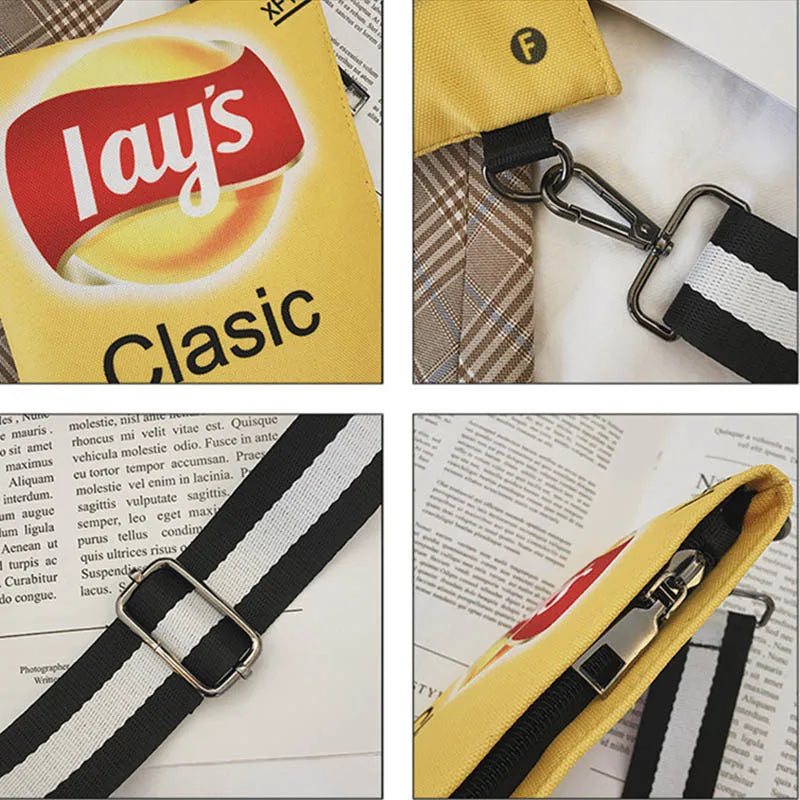 Funny Potato Chips Women Crossbody Handbag Canvas Shoulder Bag