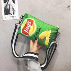 Funny Potato Chips Women Crossbody Handbag Canvas Shoulder Bag