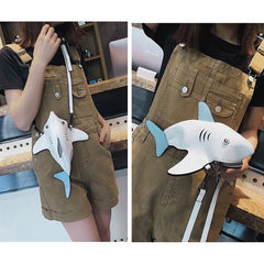 Funny Shark Shaped Women Shoulder Messenger Bag PU leather Phone Bag