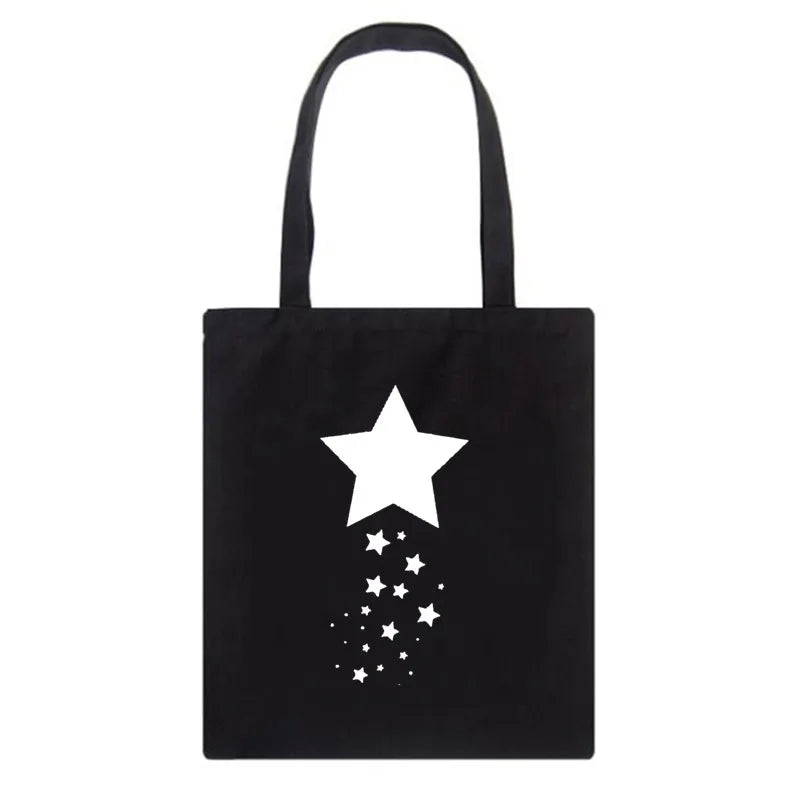 Funny Star Canvas Women Shopping Bags Girl Shoulder Cloth Bags Reusable