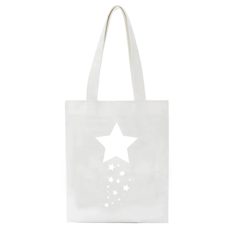 Funny Star Canvas Women Shopping Bags Girl Shoulder Cloth Bags Reusable