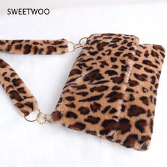 Leopard Print Fur Bag Crossbody Winter Shoulder Bag