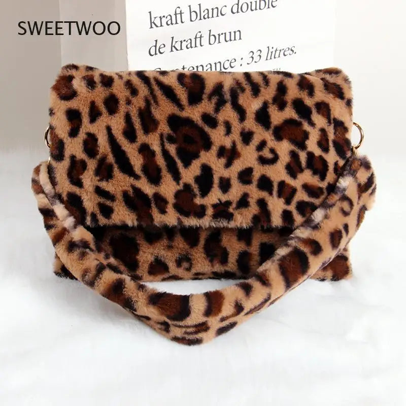 Leopard Print Fur Bag Crossbody Winter Shoulder Bag