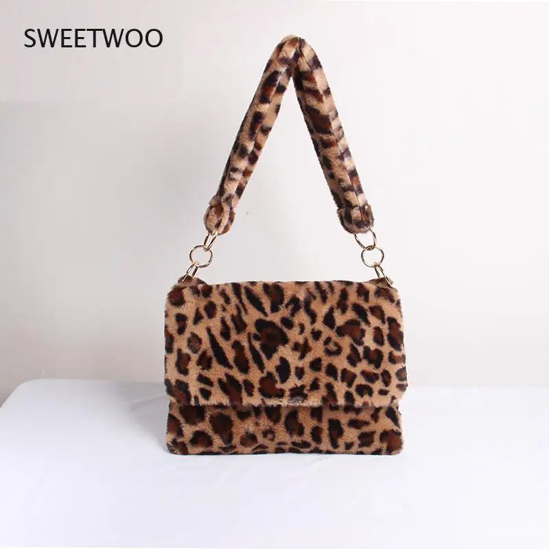 Leopard Print Fur Bag Crossbody Winter Shoulder Bag