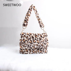 Leopard Print Fur Bag Crossbody Winter Shoulder Bag
