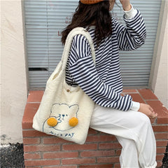 Fur Ball Blush Bear Women Shoulder Bags Winter Student Girls Soft Plush Vest Bag