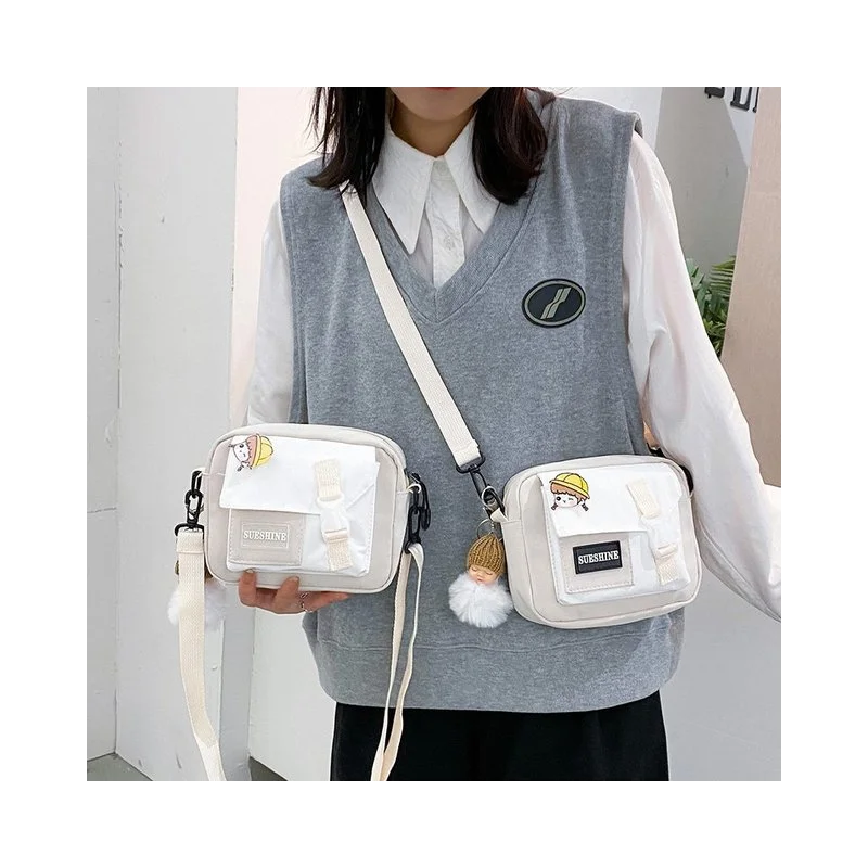 Fur Ball Pendant Canvas Shoulder Bag for Women -40