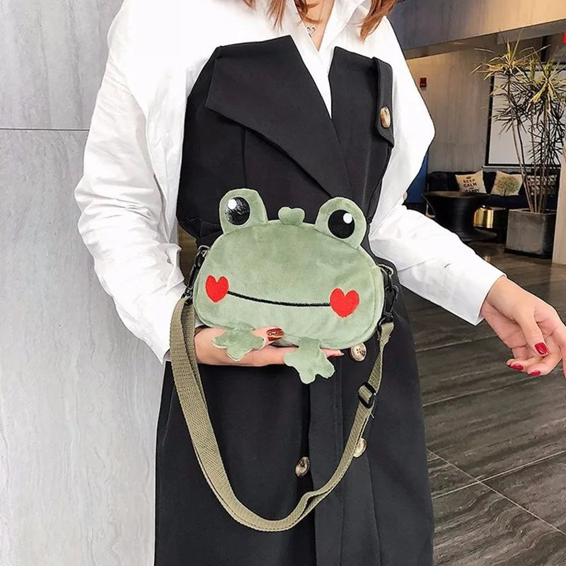 Cute Frog Plush Doll Shoulder Bag for Girls