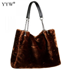 Large Capacity Faux Fur Shoulder Purse Winter Shoulder Bags For Women