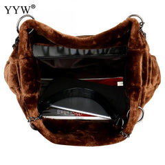 Large Capacity Faux Fur Shoulder Purse Winter Shoulder Bags For Women