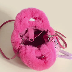 Mini Small Bucket Bag for Women Plush Hand Crossbody Furry Clutch Phone Purse