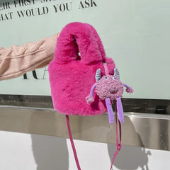 Mini Small Bucket Bag for Women Plush Hand Crossbody Furry Clutch Phone Purse