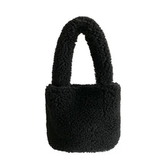 Faux Fur Small Bucket Handle Clutch Bag Lambswool Purses