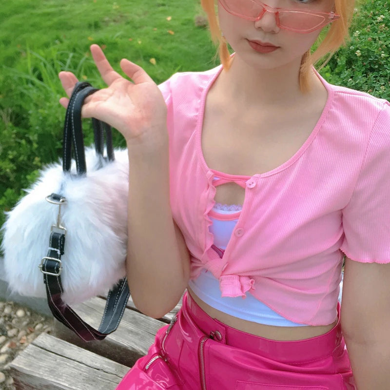 Furry Y2k Girls Messenger Bag Faux Fur Women Small Underarm Shoulder Bags