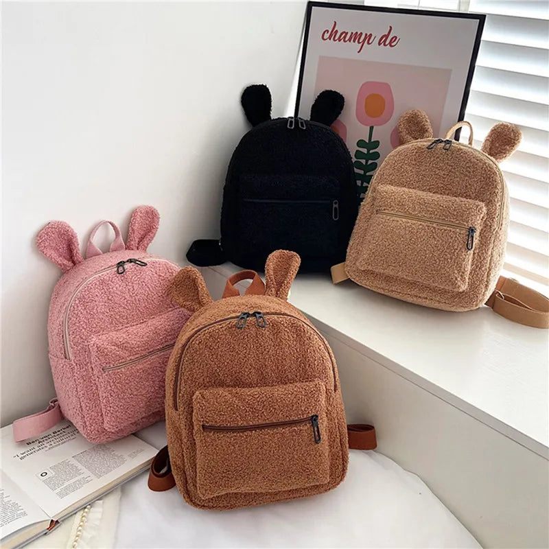 Fuzzy Rabbit Backpack Fluffy Plush Bunny Ears School Bag