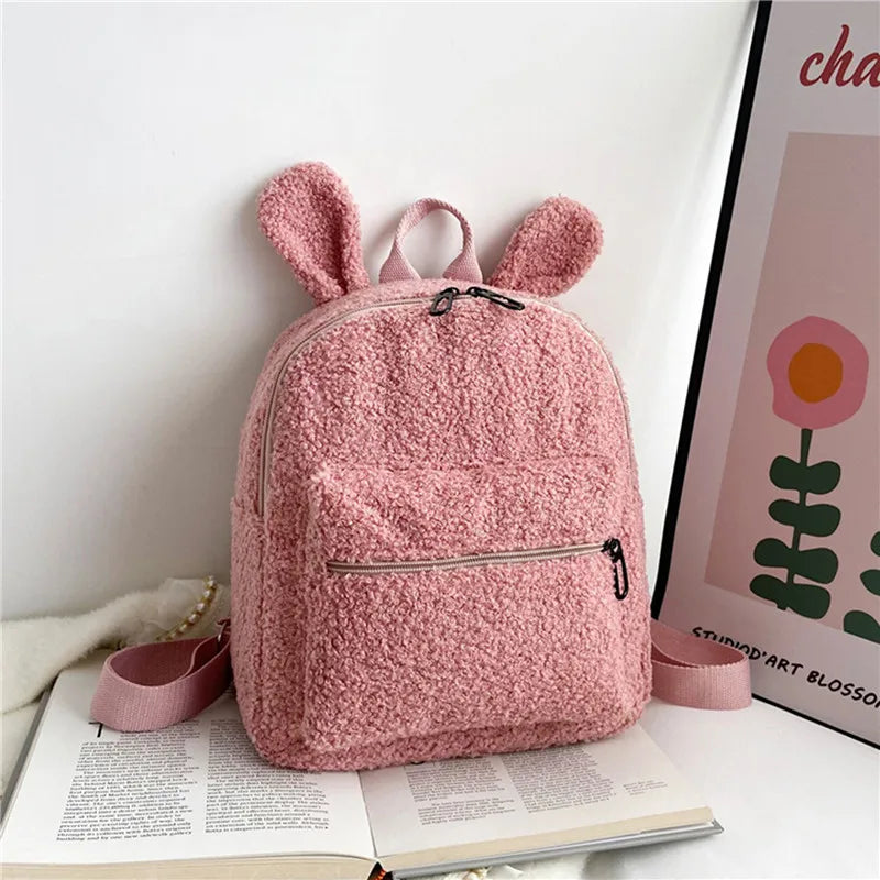 Fuzzy Rabbit Backpack Fluffy Plush Bunny Ears School Bag