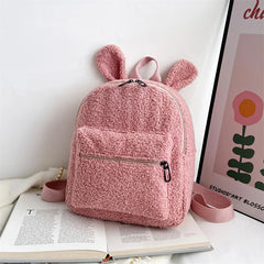 Fuzzy Rabbit Backpack Fluffy Plush School Bag with Bunny Ears Zipper