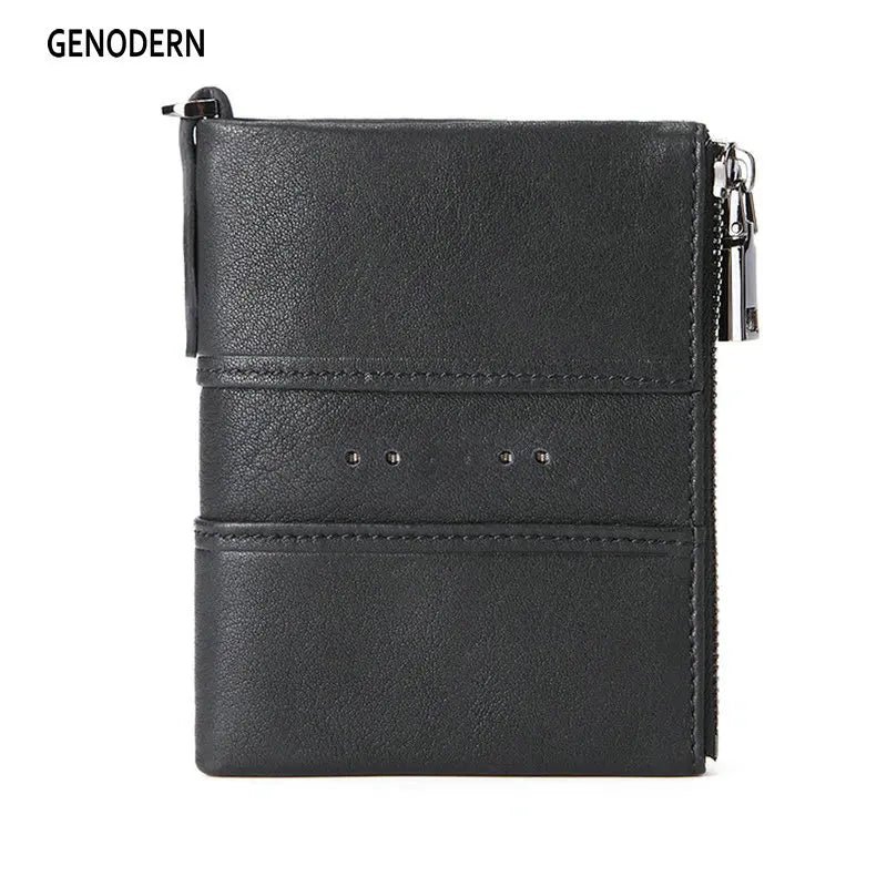 RFID Blocking Leather Double Zipper Wallet for Men Short Male Purse