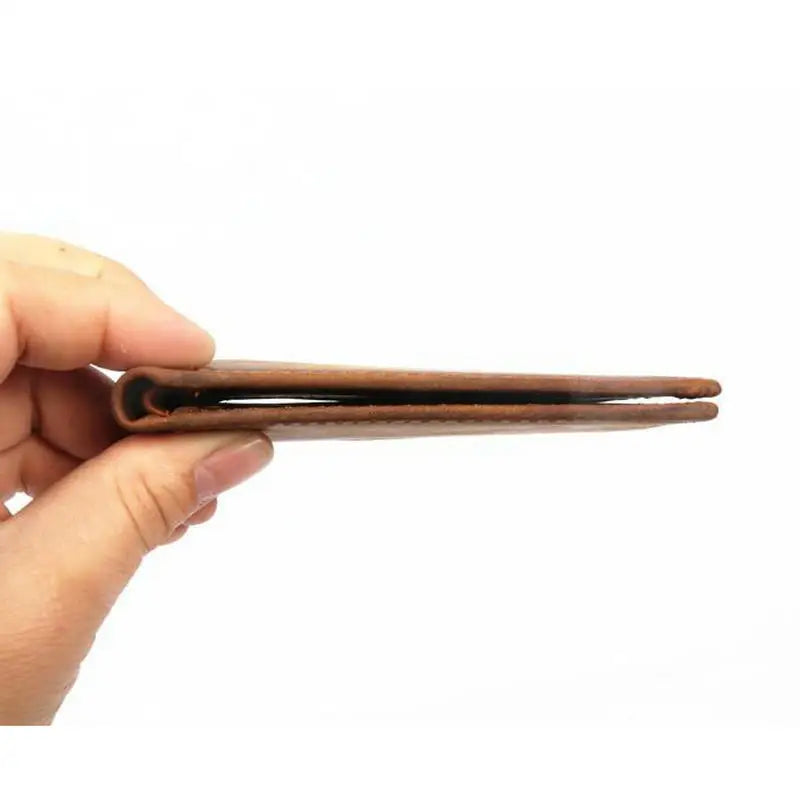 Crazy Horse Leather Men Short Wallet Bifold Horizontal Male Purse