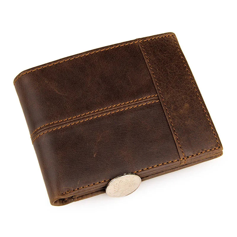 Cow Leather Men's Wallet Short Style Brown