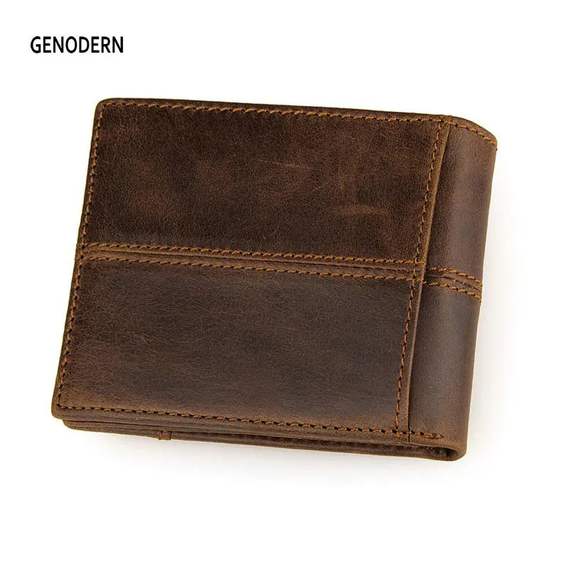 Cow Leather Men's Wallet Short Style Brown