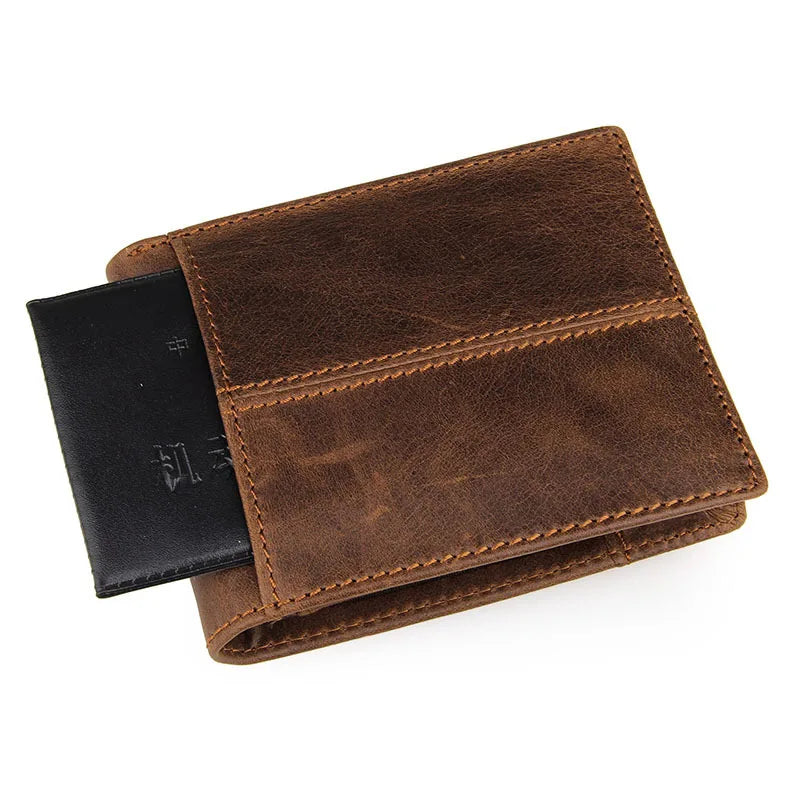 Cow Leather Men's Wallet Short Style Brown