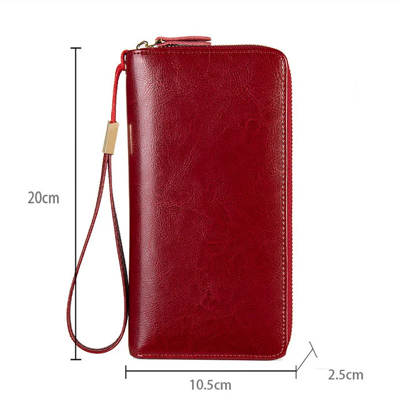 RFID Blocking Women's Wallet Long Zipper Lady Purse Leather Clutch