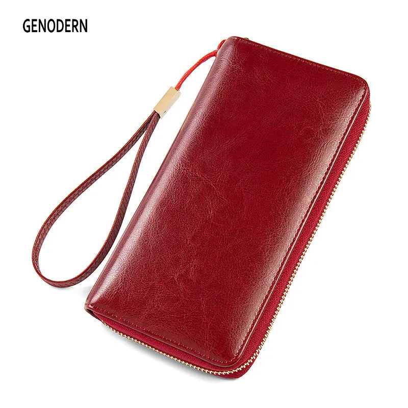 RFID Blocking Women's Wallet Long Zipper Lady Purse Leather Clutch